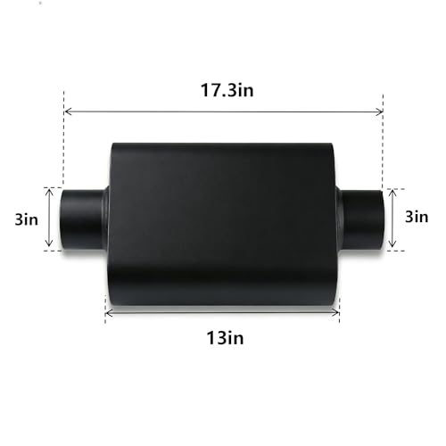 Universal 3 Inch Performance Muffler - 3" Offset In 3" Center Out - Black High Temperature Paint - 17.3" Overall Length, Performance Exhaust Muffler for Trucks, Cars, SUVs - size: 3 inch