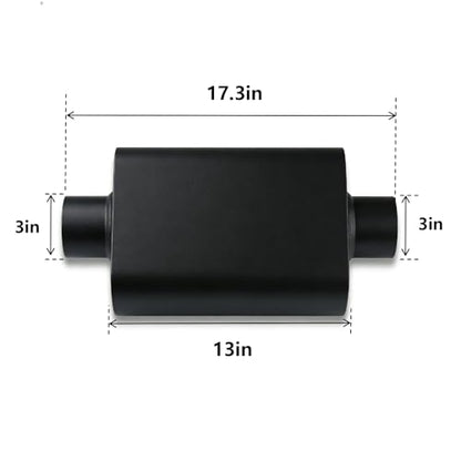 Universal 3 Inch Performance Muffler - 3" Offset In 3" Center Out - Black High Temperature Paint - 17.3" Overall Length, Performance Exhaust Muffler for Trucks, Cars, SUVs - size: 3 inch