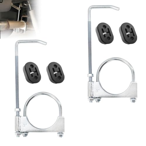 2 Pcs 3" Exhaust Clamp with Hanger Rod and Rubber Exhaust Hangers - size: 3 Inch