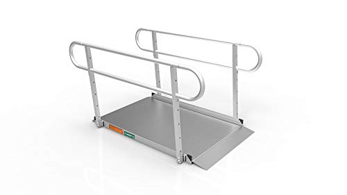 EZ-ACCESS - Portable Wheelchair Ramp and Aluminum Ramp with Handrails - Heavy Duty Mobility Device, Handicap Ramp with Textured Surface for Steps & Self-Adjusting Bottom Transition Plates - 3G 5-Foot - size: 60 Inch (Pack of 1), style: Ramp + two-line rai