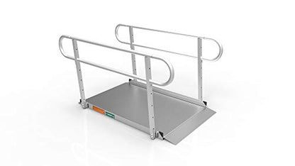 EZ-ACCESS - Portable Wheelchair Ramp and Aluminum Ramp with Handrails - Heavy Duty Mobility Device, Handicap Ramp with Textured Surface for Steps & Self-Adjusting Bottom Transition Plates - 3G 5-Foot - size: 60 Inch (Pack of 1), style: Ramp + two-line rai