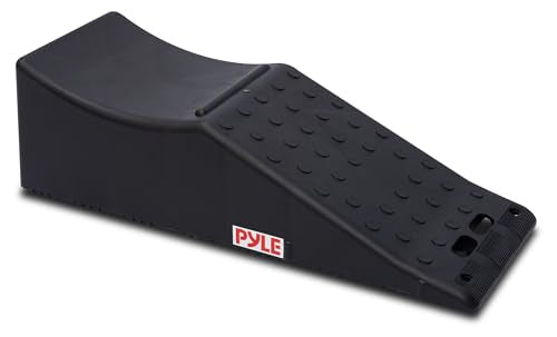 Pyle 1Piece Vehicle Ramp | 20000 lb Capacity Vehicle Ramp for Trucks, SUVs and RVs with 5.5 Inch Lift and Anti-Slip Textured Surface | Car Ramps for Oil Changes, Lightweight with Handle, Black