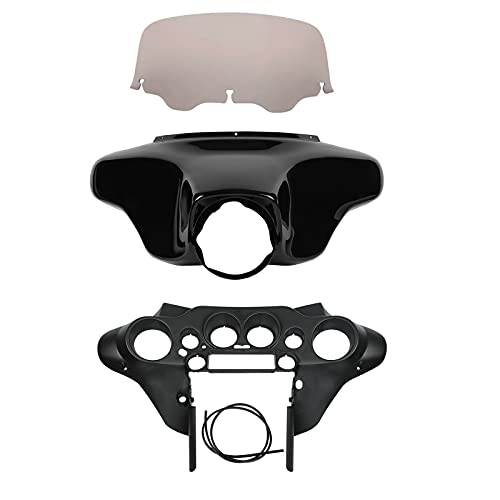 TCMT Batwing Inner & Outer Cowl Fairing & 8" Windshield Fit For Harley Touring Street Glide FLHX Electra Glide Ultra Classic FLHT FLHTC FLHTCU 1996-2013 (Inner Outer Fairing 8" Windshield) - color: Black Fairing Set#5