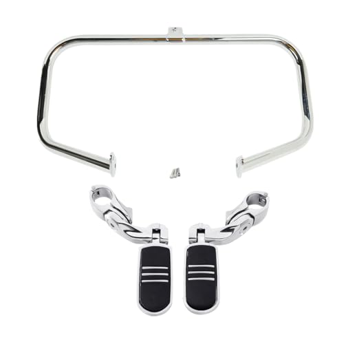 TCT-MOTORPARTS Chrome Engine Guard Highway Crash Bar w/Footpegs Mount Fit for Harley Touring Street Electra Glide FLHT Road King1997-2008 - color: Chrome Engine Crash Bar+Footpegs #1