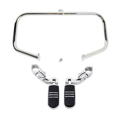TCT-MOTORPARTS Chrome Engine Guard Highway Crash Bar w/Footpegs Mount Fit for Harley Touring Street Electra Glide FLHT Road King1997-2008 - color: Chrome Engine Crash Bar+Footpegs #1