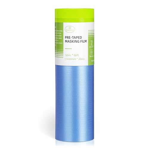 Tangibay Pre-Taped Masking Film for Painting - 56" x 66' Painters Plastic Sheeting for House & Automotive Paint, Tape and Drape for Covering Cars, Walls, Windows and Furniture Protection (1 Roll) - size: 1 Roll: 56"x66'
