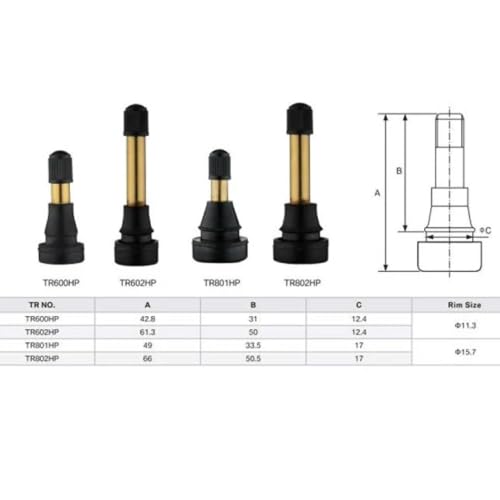 TR802HP High Preasure Tire Valve Rubber Snap-in Tire Valve Stem 2" Lenght (TR802HP - 50 Pack) - size: TR802HP - 50 Pack