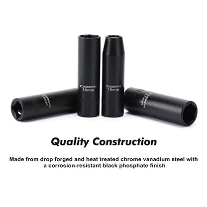 CASOMAN 11 Pieces 1/2-Inch Drive Deep Impact Socket Set, 6-Point, Metric, 10mm to 24mm - size: 10mm-24mm, Deep