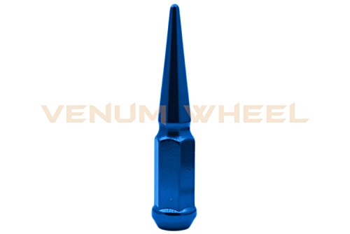 Venum wheel accessories 32pc Blue Spike Lug Nuts M14x1.5 4.5" Tall Solid Steel Special Design Locking Socket Key | Fits 2012-2017 Chevy 2500 3500 Aftermarket Wheels