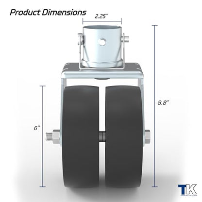 2000lbs Dual 6" Trailer Jack Swivel Caster, Wheel Replacement - color: Silver