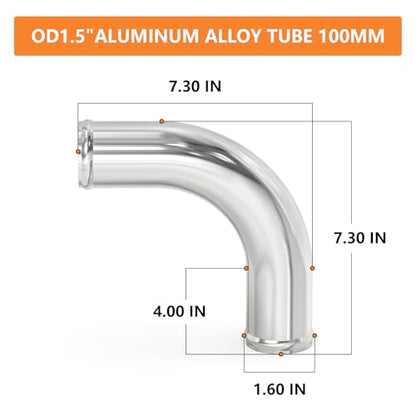 GASHER 1PCS 90 Degree Elbow Aluminum Alloy Tube Intercooler Pipe Air Intake Tube 1.5"OD, Leg Length 4" (100mm) with Bead Roll, - color: 90 degree（With Clamps）, size: 1.5"OD (1 PC)