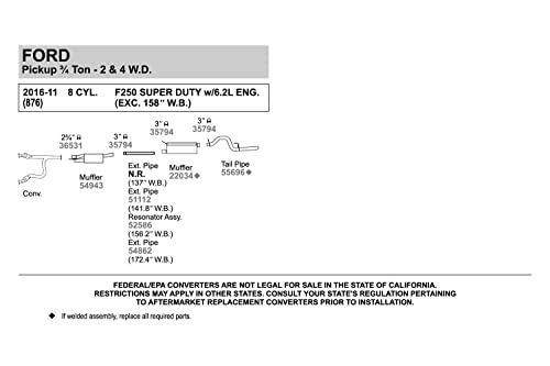 Walker 52586 Direct Fit Exhaust Resonator and Pipe Assembly 3" Inlet (ID) 3" Outlet (OD) for Ford F-250 Super Duty