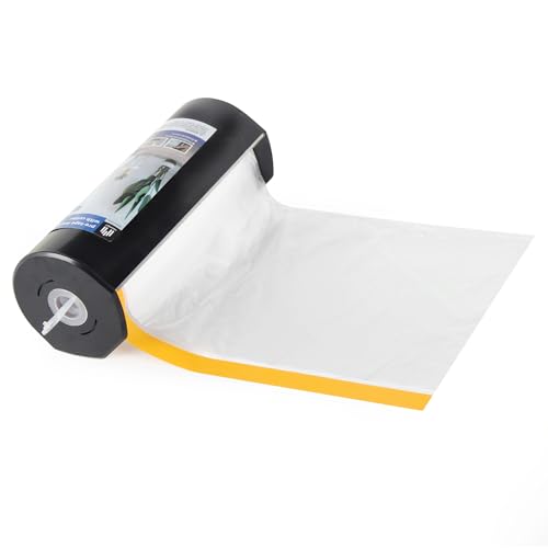 Voomey Pre-Taped Masking Film with Dispenser, Painters Tape with Plastic Attached, Automotive Painters Tape and Drape for Appliances, Furniture, Wood Surfaces & DIY Projects - 8ft x 49ft - size: 2400mm*15m, style: Dispenser System