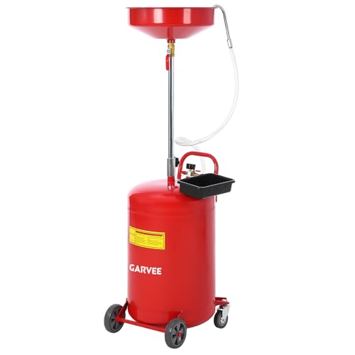 Garvee 20 Gallon Waste Oil Drain Tank, Portable Oil Drain Container, Air Operated Drainer, Fluid Fuel Transfer Drainage, Adjustable Funnel Height with Wheel &15'' Premium Bowl and a Toolbox - size: 20 Gallon- Red
