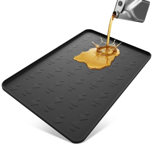 Oil Drip Pan 34" x 22" Black Silicone, Oil Drip Pan for Under Car, Heavy Duty Oil Spill Mat with 0.7" Raised Edge, Leak Containment Drip Tray, Waterproof Garage Floor Protector - color: BLCAK