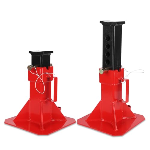 12 Ton Heavy Duty Jack Stands, Pair of Pin Locking Post Stands with Wide Stable Base, Height Adjustable from 11 to 18 Inches for Trucks, SUVs and General Auto Repair, 24,000 lb Capacity,Red