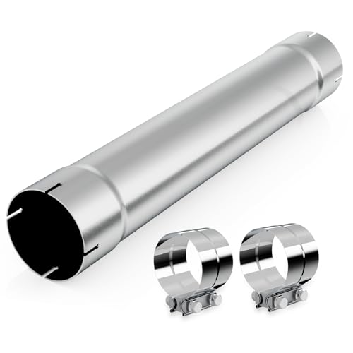 LCGP 5 Inch Straight Exhaust Pipe, 5" Stainless Steel Straight Muffler Replacement Pipe, 30" Length Mandrel Exhaust Tube with Two Lap Joint Band Clamps(New Version) - size: 5 Inch with Two Clamps