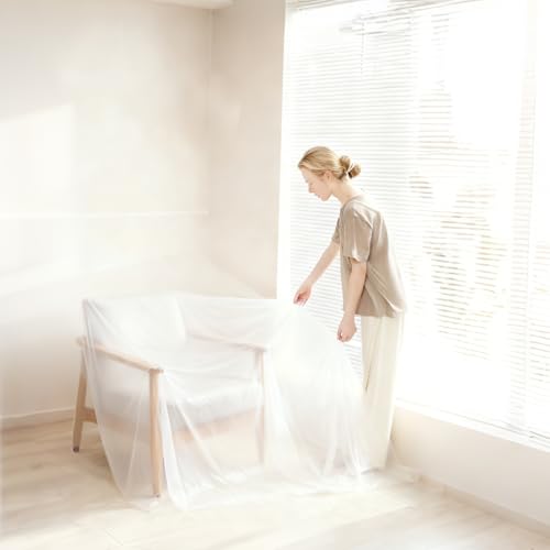 4 Rolls 8.9 x 65.6 ft Pre-Taped Masking Film, Plastic Drop Cloth with Tape