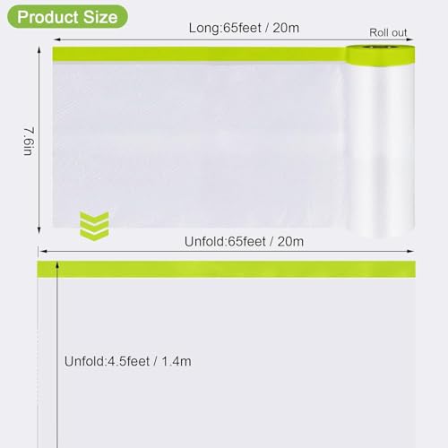 Pre-Taped Masking Film-55inx65ft Tape and Drape Painters Paper Rolls, Plastic Painting Film for Automotive Painting Covering (1 roll)