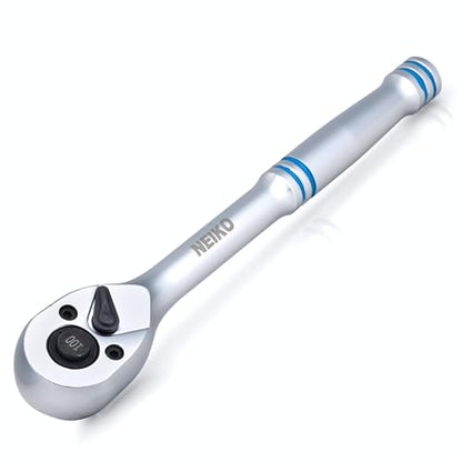 NEIKO 3/8 Inch Ratchet Wrench, 100-Tooth Reversible, 3.6 Degree Swing, Quick Release, 8" Long Handle, Silver Chrome Vanadium Steel - size: 3/8" Drive, style: Ratchet