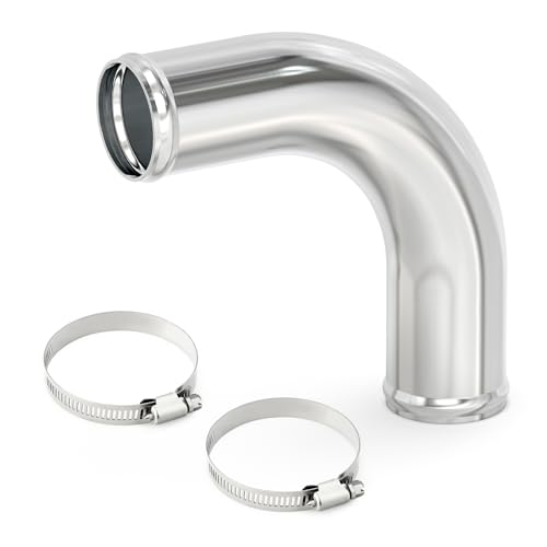 GASHER 1PCS 90 Degree Elbow Aluminum Alloy Tube Intercooler Pipe Air Intake Tube 2"OD, Leg Length 4" (100mm) with Bead Roll, - color: 90 degree（With Clamps）, size: 2"OD (1 PC)