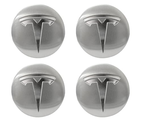 4 Pack Aluminum Waterproof Wheel Cover Center Emblem Sticker for Tesla Model 3 Model Y 56mm Hubcaps Wheel Rim Cover-Silver - color: Silver