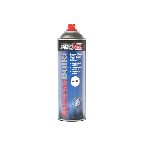 ProXL XpressBuild Super High Build White Primer Aerosol - 500 ml | Ultra Fast-Drying White Primer Filler | Fills Scratches & Sanding Marks | Excellent Adhesion on Metal & Plastic | Sandable in 20 Minutes | Vari-Nozzle Included