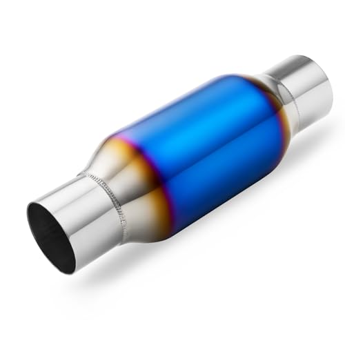 A-KARCK 2.5'' Ultra Quiet Resonator,304 Stainless Steel Exhaust Resonator,2.5'' Inlet & Outlet Universal Performance Muffler Resonators(Blue) - color: Blue Burnt Polished, size: 2.5"