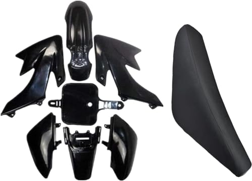 CRF50 XR50 Plastics Fender Kit, Body Work Panels, Fairings Mud Guards Plastic with Flat Tall Seat for SSR SDG Taotao Coolster 50cc 70cc 90cc 110cc 125cc Pit Dirt Bike Motorcycle (Black) - color: Black
