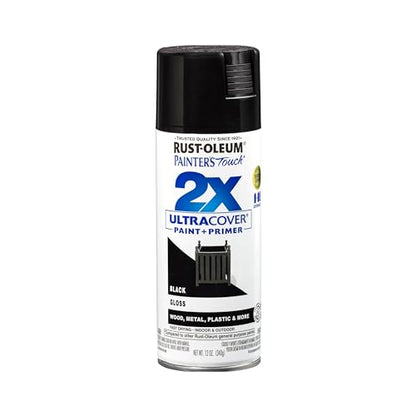 Rust-Oleum Painter's Touch 2X Ultra Cover Spray Paint, Gloss Black - color: Gloss Black, size: 12 Ounce (Pack of 1)