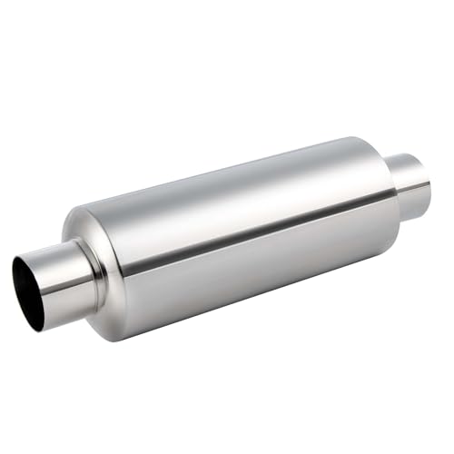 EVIL ENERGY 2.25" Resonator Muffler, 2.25" Inlet & Outlet (OD) Stainless Steel Universal Straight Through Muffler, Deep Tone for Modern Trucks, Muscle Cars & Daily Drivers - color: Silver, size: 2.25 inch