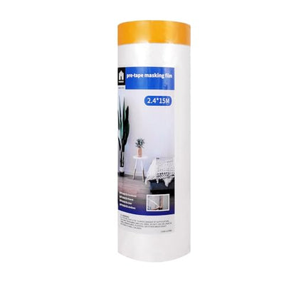 Voomey Pre-Taped Masking Film, Painters Tape with Plastic Attached, Automotive Painters Tape and Drape for Appliances, Furniture, Wood Surfaces & DIY Projects - 8ft x 49ft - size: 2400mm*15m, style: Standard Roll