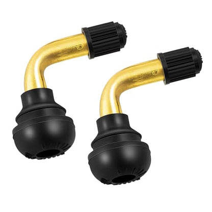2-Pcs PVR50 Valve Stem Bent 90 Degree Angled, Brass Stem, Snap-in Rubber Base, Compatible with Most Tubeless Tire Rim, Motorcycle Scooter ATV (Applicable Diameter 8.8mm)