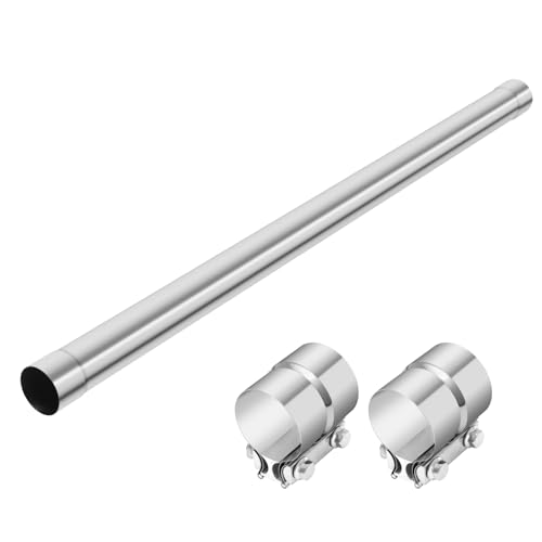 LCGP 2.5 Inch Straight Exhaust Pipe, 2.5" Stainless Steel Straight Muffler Replacement Pipe, 48" Length Mandrel Exhaust Tube with Two Lap Joint Band Clamps(New Version) - size: 2.5 Inch, style: 48 Inch Long