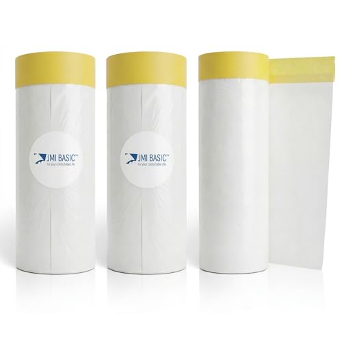 Pre-Taped Masking Film for Car Painting – 3 Pack Painters Plastic Sheeting with Automotive Tape and Drape, Paint Plastic Covering Cars, Appliance, Windows and Furniture Protection (35 Inch) - size: 35 Inch