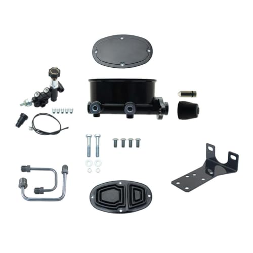 Speedway Motors Power Brake Booster Conversion Kit Compatible with 1973–1987 Chevy Truck, 8” Dual Black Booster, 1” Bore Oval Master Cylinder, Adjustable Left-Mount Valve