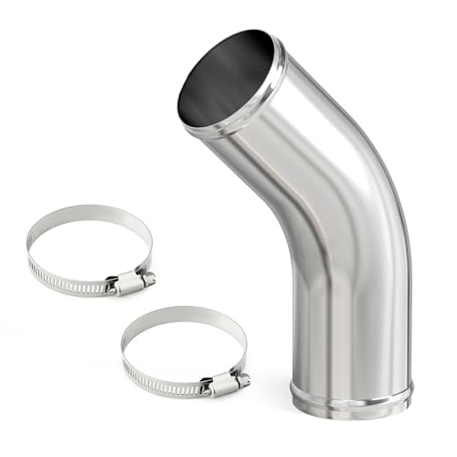 GASHER 1PCS 45 Degree Elbow Aluminum Alloy Tube Intercooler Pipe Air Intake Tube 3"OD, Leg Length 12" (300mm) with Bead Roll - color: 45 degree（With Clamps）, size: 3"OD (1 PC)