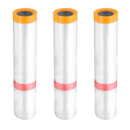 HARFINGTON 3Roll Pre-Taped Masking Film 78.7" x32.8ft for Painting Covering - size: 78.7"x32.8ft