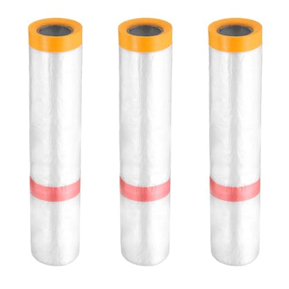 HARFINGTON 3Roll Pre-Taped Masking Film 78.7" x32.8ft for Painting Covering - size: 78.7"x32.8ft