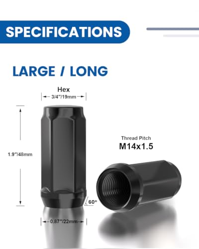 GAsupply 14X1.5 Black Lug Nuts, 24pcs 1.9" Tall 3/4" 19mm Hex, Cone Seat - color: Black, size: M14x1.5, style: 24pcs - 1.9" Tall