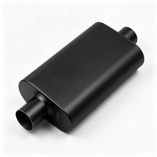 Universal 2.5" ID Center/Center Dual Chamber Muffler - Aggressive Deep Sound, Black Aluminized Steel, Welded/Clamp-On (17" Total Length) - color: Black, size: 2.5 Inch