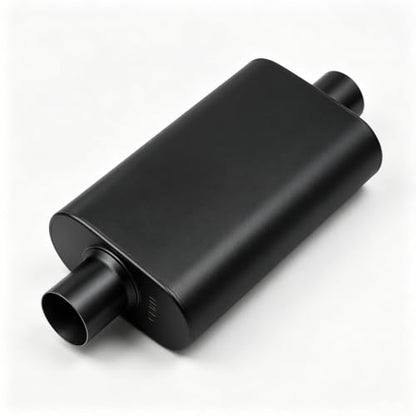 Universal 2.5" ID Center/Center Dual Chamber Muffler - Aggressive Deep Sound, Black Aluminized Steel, Welded/Clamp-On (17" Total Length) - color: Black, size: 2.5 Inch