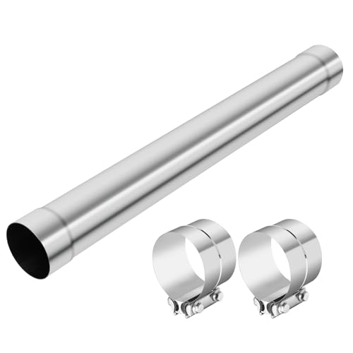 LCGP 4 Inch Straight Exhaust Pipe, 4" Stainless Steel Straight Muffler Replacement Pipe, 30" Length Mandrel Exhaust Tube with Two Lap Joint Band Clamps(New Version) - size: 4 Inch, style: 30 Inch Long