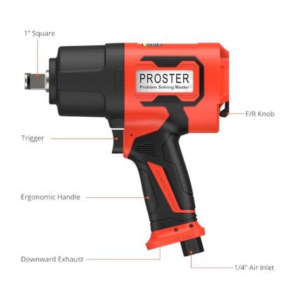 Proster 1" Air Impact Wrench - 2400ft-Lbs Torque 7000RPM w/ 32/33mm Sockets - size: 1 Inch