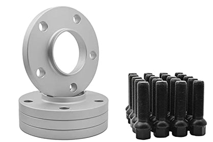 Staggered Kit 10mm & 12mm Thick Hub Centric Wheel Spacers 5x112mm 66.56 Hub Bore W204 + 20 14x1.5 Black Ball Seat Lug Bolts