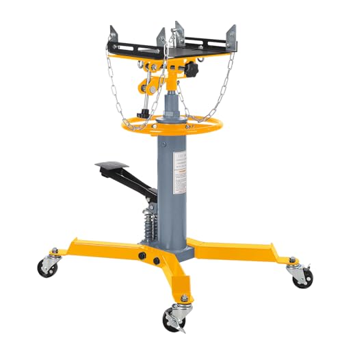 Dual Plunger Hydraulic Transmission Jack 1322lbs Capacity, 33.5"-69" High Lift 2-Stage Hydraulic Telescoping Jack, Trans Jack Stand with Non-Slip Pad, Foot Pedal & Swivel Wheel, Yellow - color: 1322 LBS / Yellow