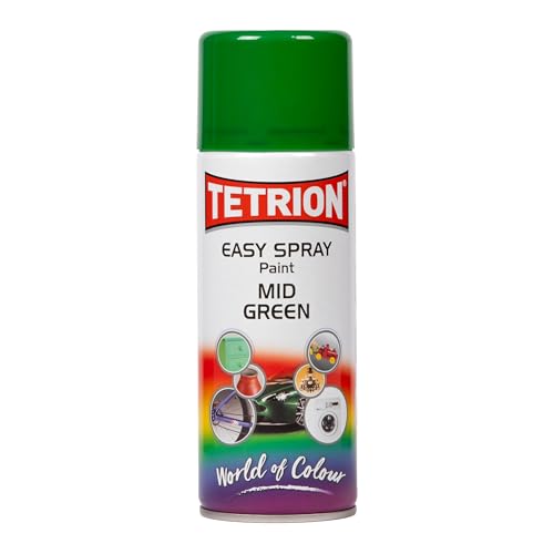 Tetrion Easy Spray Paint – Mid Green 400ml - All-Purpose Fast Drying Acrylic Spray for Wood, Metal, Plastic, Ceramic & More, Smooth Base Coat - Indoor & Outdoor Use, 13.5 Oz - color: Green - Mid, size: 13.5 Ounce (Pack of 1)