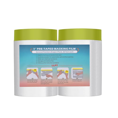 LLPT Pre-Taped Masking Film, 35.4" Unfolded x 66Ft, 0.31 Mil, 2 Pack - size: 35.4 Inch x 66 Ft
