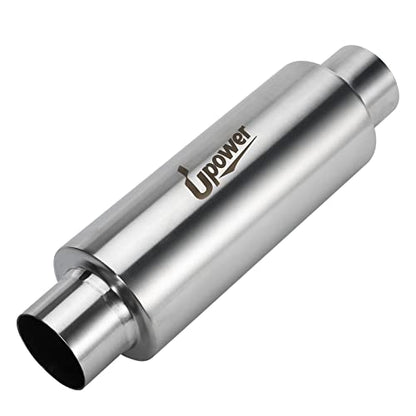 Upower 2.5" Inlet&Outlet Diesel Exhaust Muffler 4" x10" Body 14" Whole Length Universal Resonator - Straight Through Polished Stainless Steel Welded On Resonator Muffler - size: 2.5" Inlet 14" Overall Length
