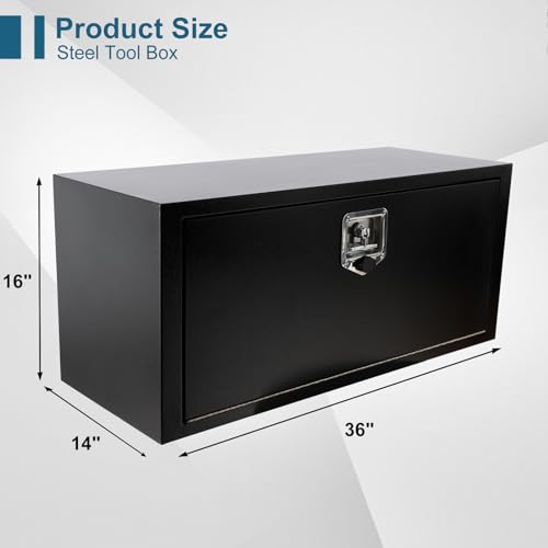36"X14"X16" Underbody Steel Utility Truck Toolbox Black Heavy Duty Steel Trailer Box Pick Up Truck Tool Box Storage Organizer w/Lock & Keys - size: 36"x14"x16"